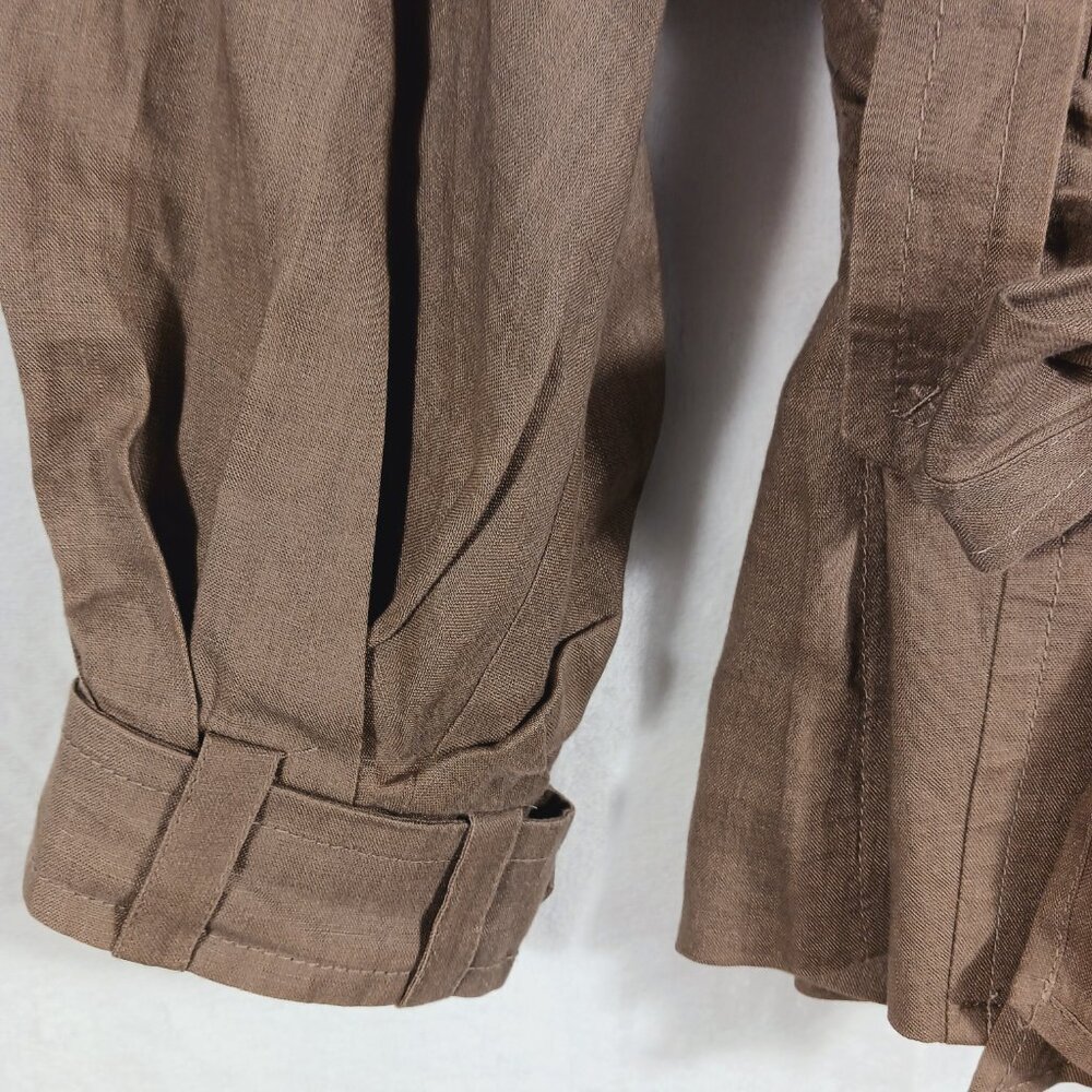 Zara Woman Tan/Brown Linen Jacket Pleated Back, Tie Waist Sz MED Earthy Neutral - Picture 6 of 16